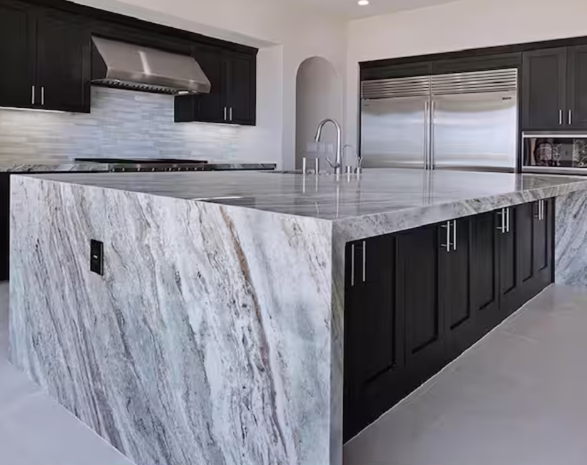 Custom kitchen island with stone countertops