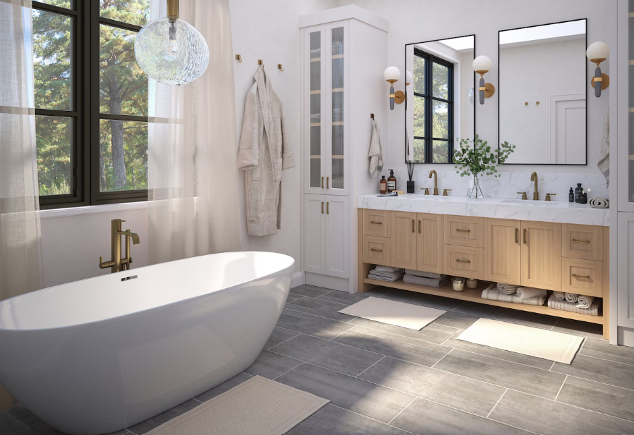 Master bathroom spa retreat with walk-in shower